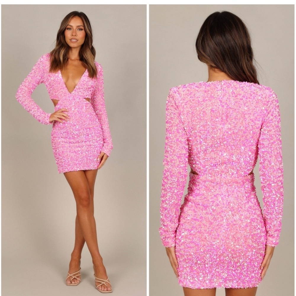 Petal + Pup Kelly Long Sleeve Sequin Mini Dress Pink Berry Small